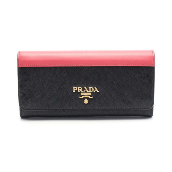 Prada Leather Fold Long Wallet Black Pink - Picture 1 of 7